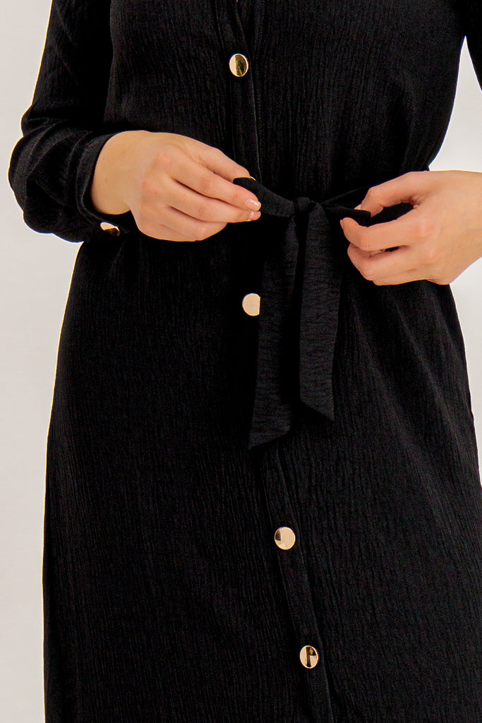 Kallie Black Button Detail Midi Dress