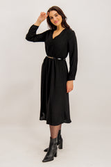 Gwen Black Belted Midi Dress