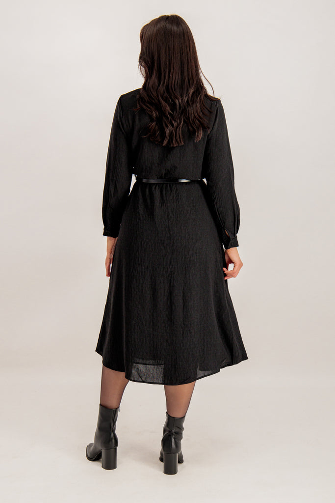 Gwen Black Belted Midi Dress