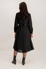 Gwen Black Belted Midi Dress