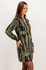 Dalina Green & Black Print Shirt Dress