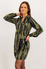 Dalina Green & Black Print Shirt Dress