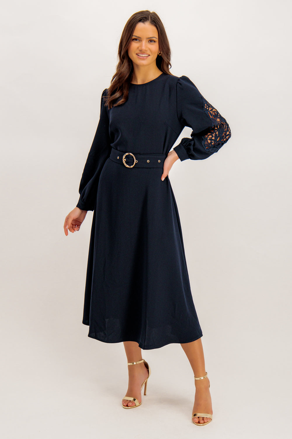 Midi belted outlet dress