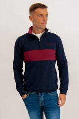 Zayn Navy & Burgundy Half Zip Sweatshirt