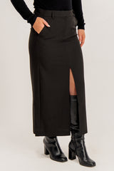 Troian Black Slit Midi Skirt