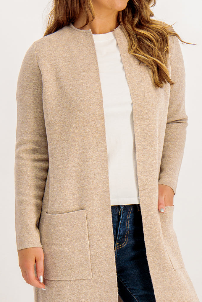 River Long Knitted Beige Cardigan