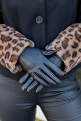 Cellie Black Faux Leather Gloves