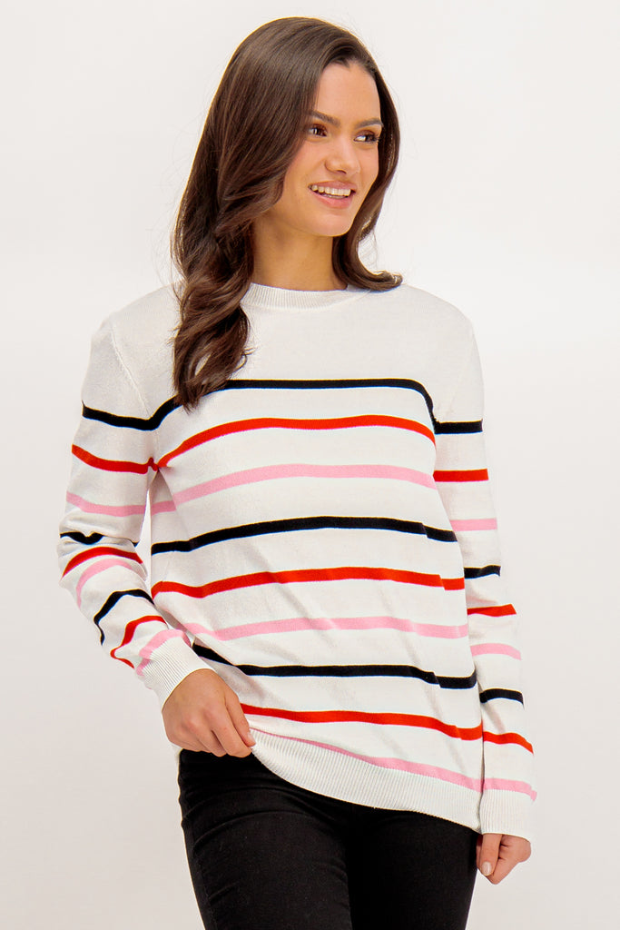 Helena White Multi Colour Stripe Knit