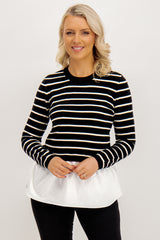 Angie Black & Cream Stripe Peplum Knit