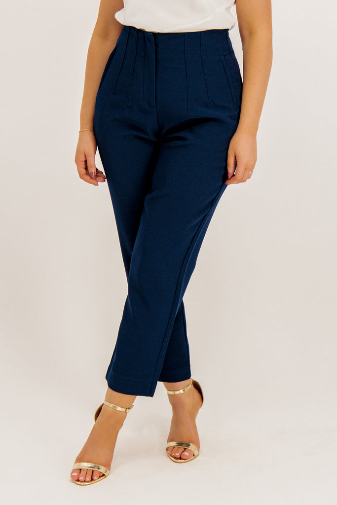 Elena Navy High Waisted Suit Trousers