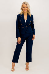 Joan Navy Button Cropped Blazer