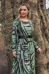 Gin Lily Pad Green & Black Tiger Print Dress