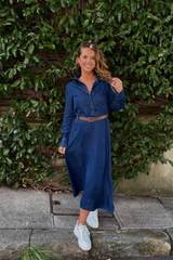 Kennedy Dark Blue Belted Denim Dress