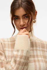 Maira High Neck Cream Check Knit
