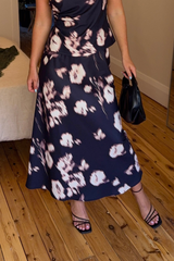 Black & Beige Printed Midi Skirt
