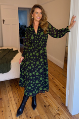 Megan Black & Green Printed Midi Dress