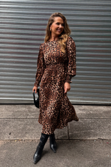 Leila Brown Leopard Printed Midi Dress