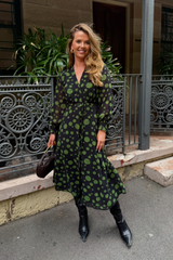 Megan Black & Green Printed Midi Dress
