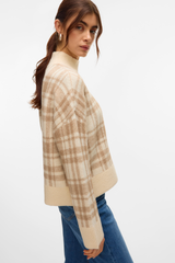 Maira High Neck Cream Check Knit