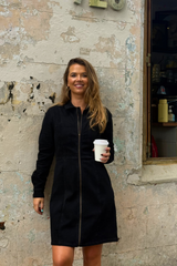 Leah Black Zip Denim Dress