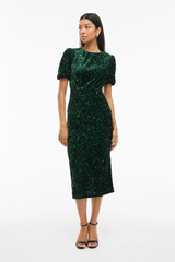 Believe Green Velvet Sequins Midi Dress