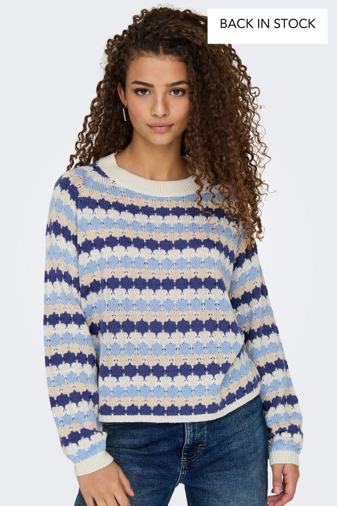 Sun Blue & Beige Stripe Open Knit