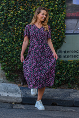 Marie Black Floral Midi Dress