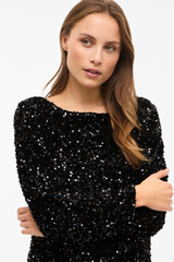 Faith Black Sequins Boat Neck Top