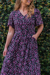 Marie Black Floral Midi Dress