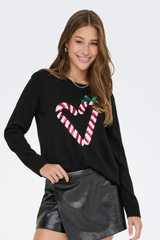 Xmas Shine Black Candy Heart Knit