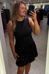 Believe Black Mini Sequins Dress