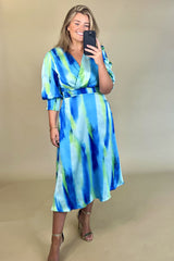 Rexa Blue & Green Abstract Print Dress