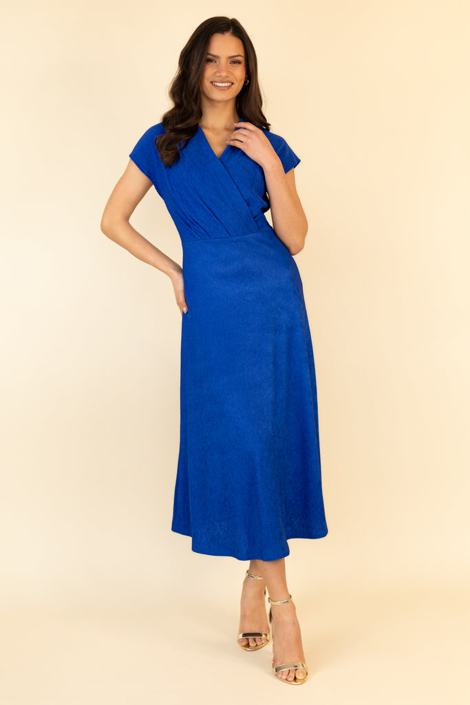 Royal Blue Plisse V-Neck Dress
