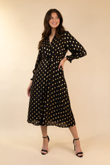 Megan Chiffon Black & Gold Print Dress