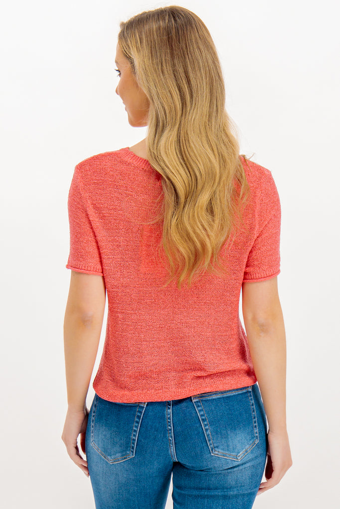 Sunny Coral Rose Short Sleeve Knit