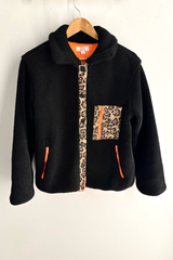 Raya Black & Orange Leopard Fleeced Jacket