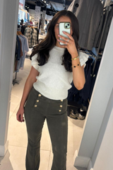 Lova Beige Frill Sleeve Crop Knit