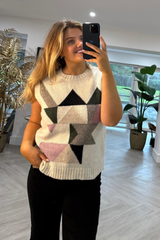 Mets Cream Jacquard Knitted Vest