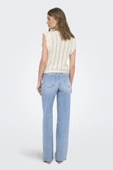 New Tulle Ecru Embellished Knitted Top