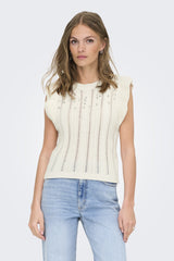 New Tulle Ecru Embellished Knitted Top