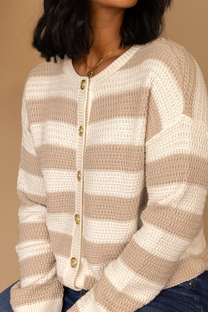Agate Beige & Cream Textured Knit Cardigan
