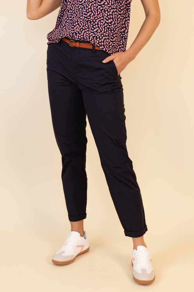 Biana Cotton Navy Belted Chino