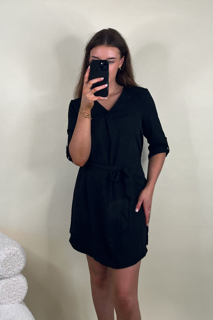 Divya Black V-Neck Black Mini Dress