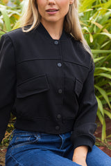 Sienna Cropped Black Bomber Jacket