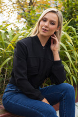 Sienna Cropped Black Bomber Jacket