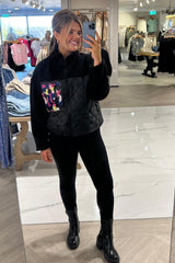 Lindsey Black Graphic Pocket Fleece Jacket