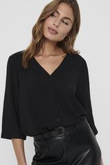 Lion Black Button Front Top