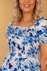 Missy Blue Floral Ruched Midi Dress