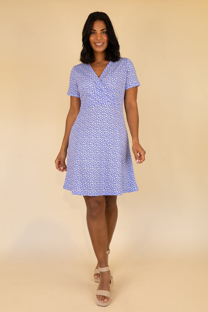 Sienna Floral Short Sleeve Blue Dress