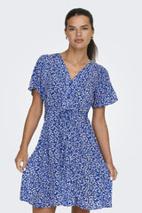 Evida Blue Floral Print Mini Dress
